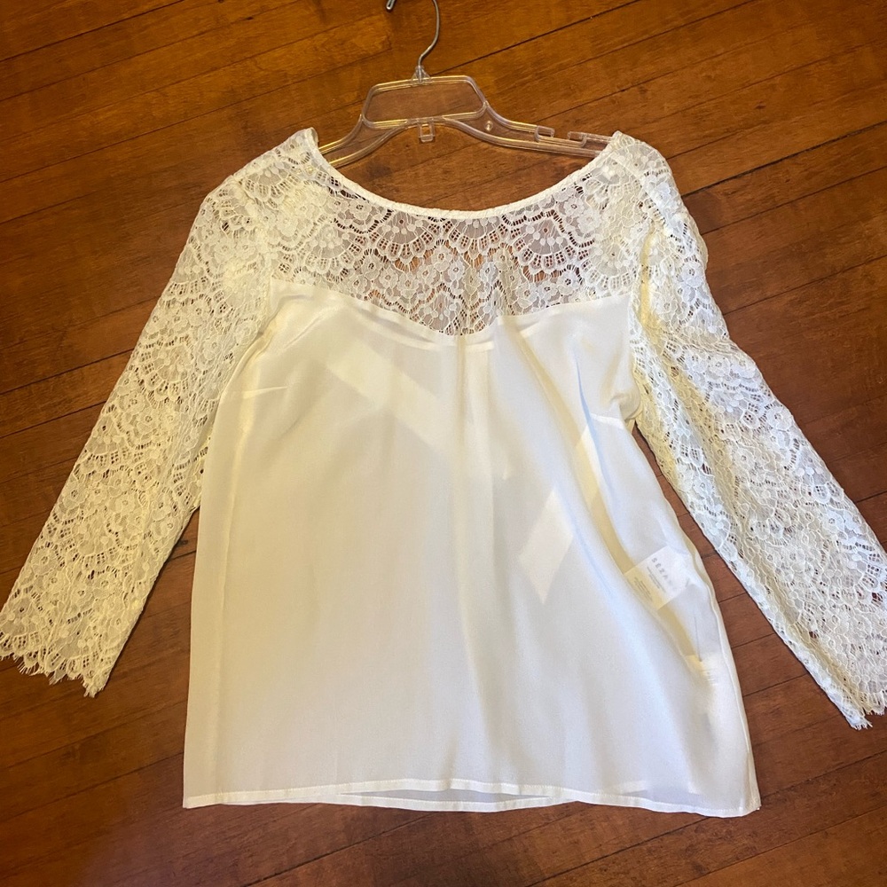 Sezane Ecru Lace Sleeve Blouse